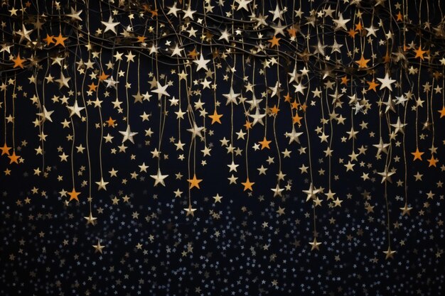 Foto fondo navideño con estrellas y guirnaldas en fondo negro