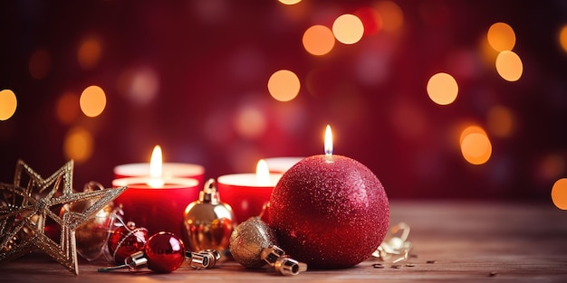 Fondo navideño con estrellas y velas de decoración navideña