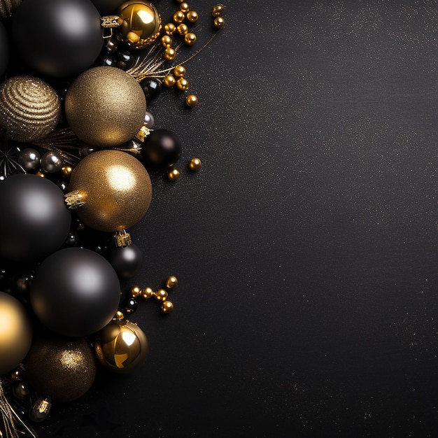 Un fondo navideño hecho de negro y dorado con el negro como color principal con IA generativa