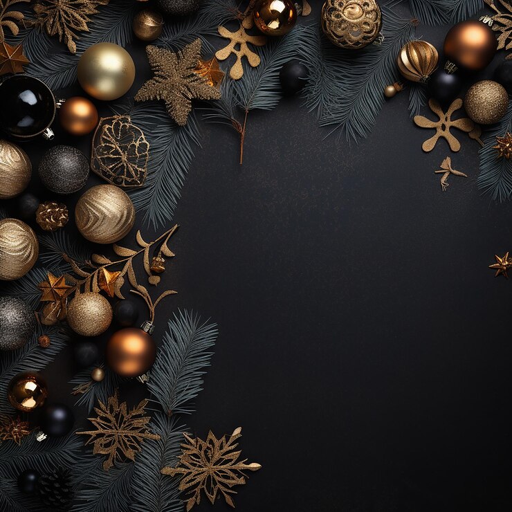 Un fondo navideño hecho de negro y dorado con el negro como color principal con IA generativa