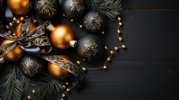 Un fondo navideño hecho de negro y oro con el negro como el color principal