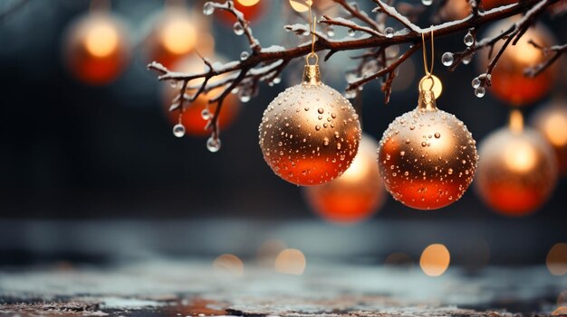 Fondo navideño con hermosas decoraciones y ramas de árboles.