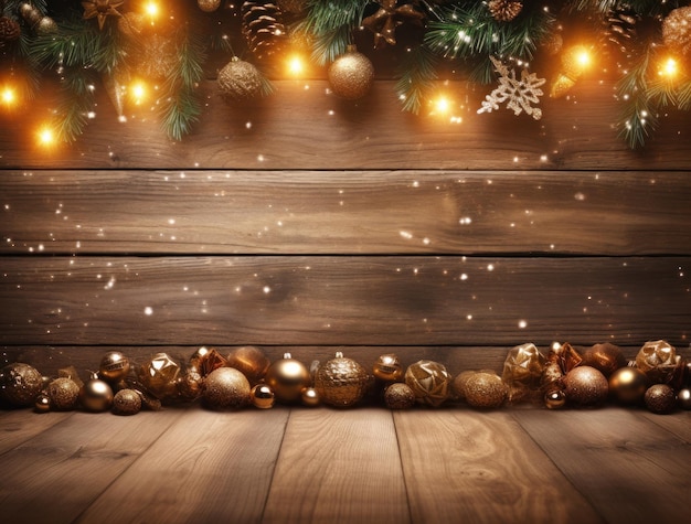 Fondo navideño de madera con luces