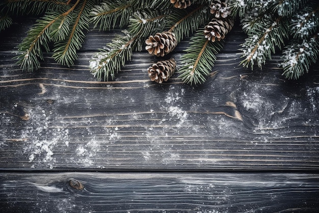 Fondo navideño de madera con nieve creado con herramientas de IA generativa