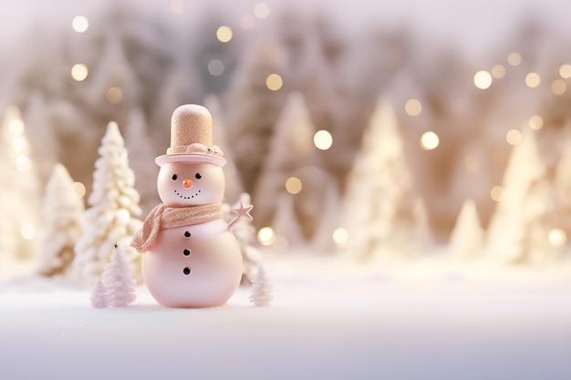 Fondo navideño con muñeco de nieve y árboles