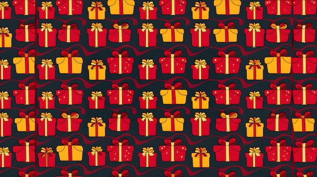 Fondo navideño con patrones de regalos y objetos decorativos figurativo abstracto