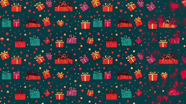 Fondo navideño con patrones de regalos y objetos decorativos figurativo abstracto