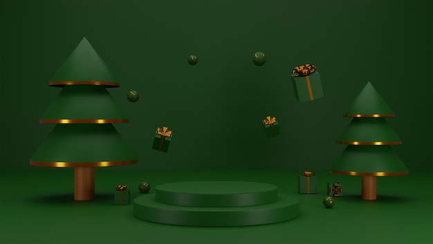 Fondo navideño con podio para presentación de producto.