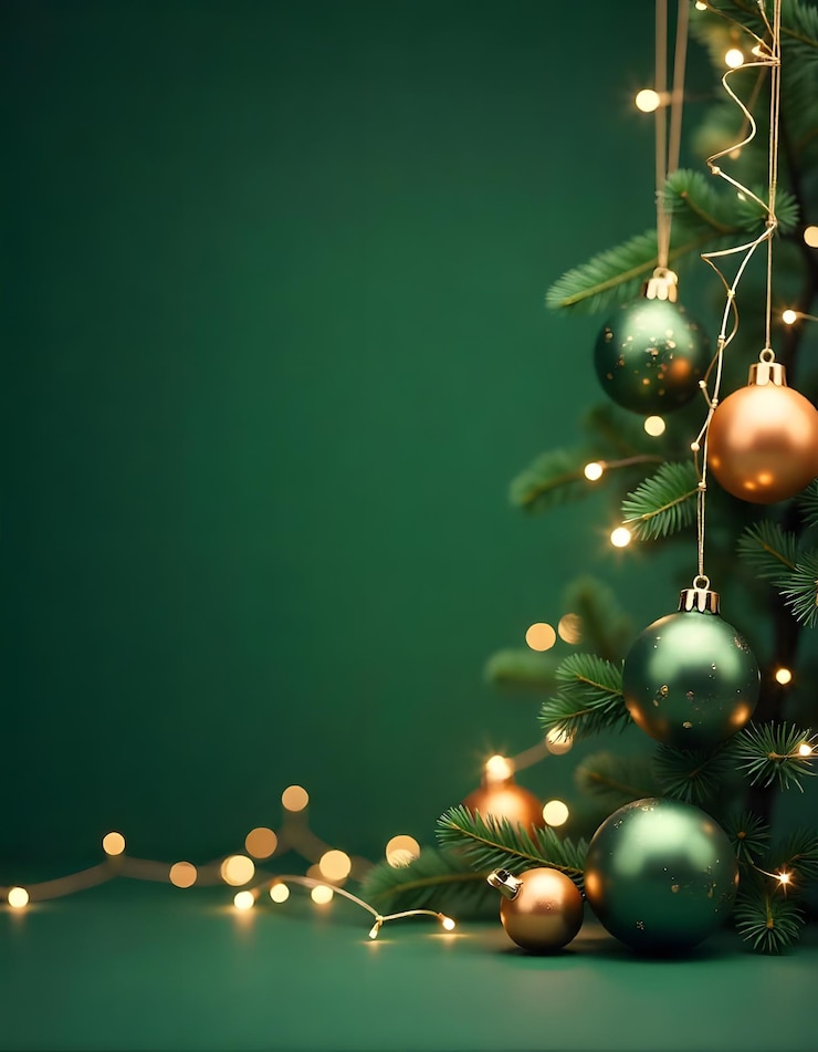 Fondo navideño con ramas de muérdago, piñones, bayas y copos de nieve
