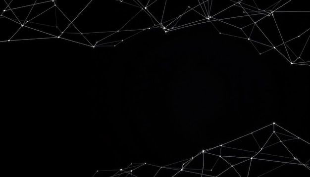 Fondo negro abstracto con líneas y puntos blancos que forman un patrón geométrico