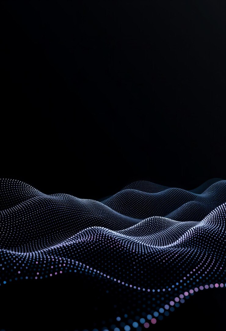 Fondo negro abstracto con puntos y ondas para el diseño