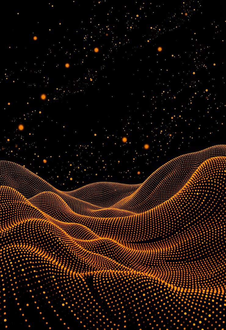 Fondo negro abstracto con puntos y ondas para el diseño
