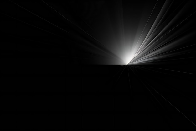 Fondo negro abstracto con rayos blancos y destello de lente