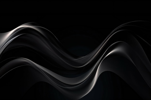 Fondo negro abstracto con seda ondulada suave o pliegues satinados