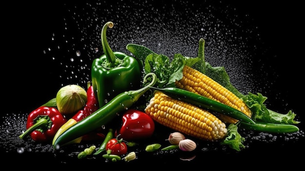 Foto fondo negro de alimentos vegetales orgánicos frescos