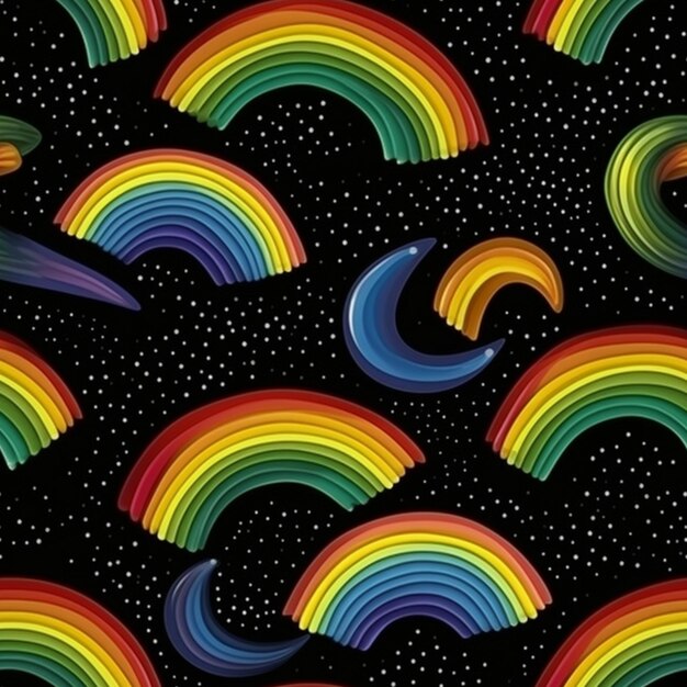 un fondo negro con arco iris y estrellas en el cielo generativo ai