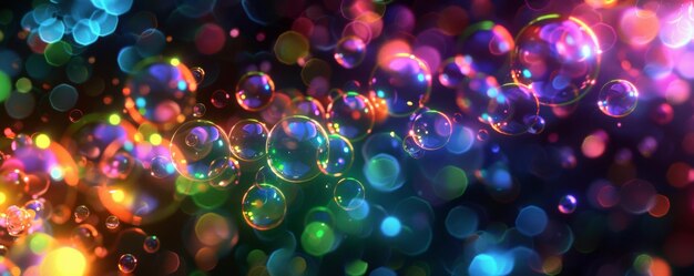 Fondo negro con burbujas iridescentes vibrantes en múltiples tonos