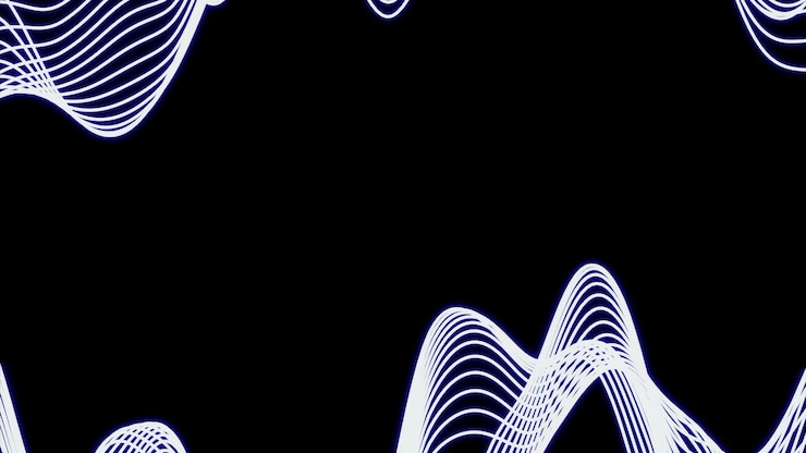 Foto fondo negro con diseño de animación verde y púrpura rayos de neón ondulados que aparecen y desaparecen en