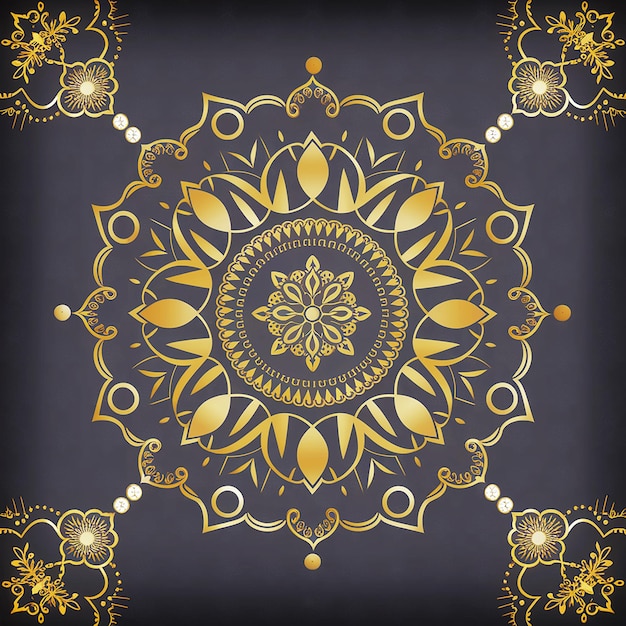 un fondo negro con un diseño floral dorado y blanco