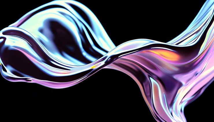 Fondo negro con efecto líquido de cromo radiante y tonos pastel brillantes