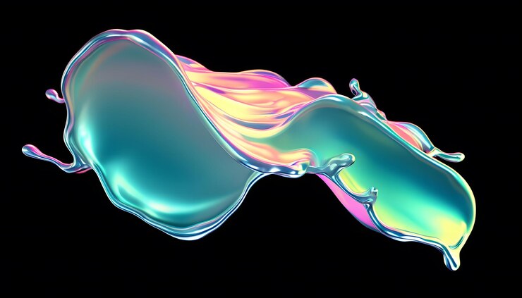 Fondo negro con efecto líquido de cromo radiante y tonos pastel brillantes