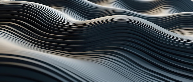 Fondo negro futurista con patrones geométricos 3D y líneas onduladas