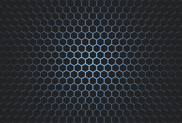 fondo negro hexagonal con representación de ilustración 3d de luz azul para diseño de negocios de diseño