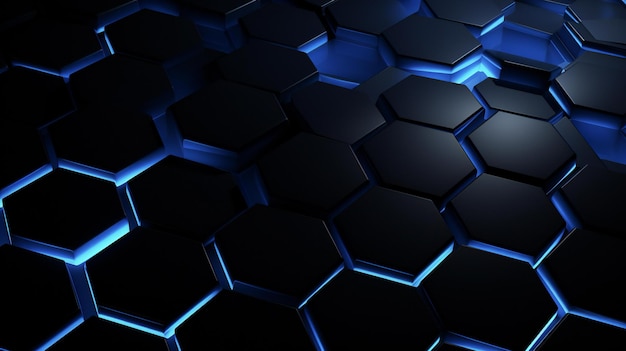 un fondo negro con hexágonos azules