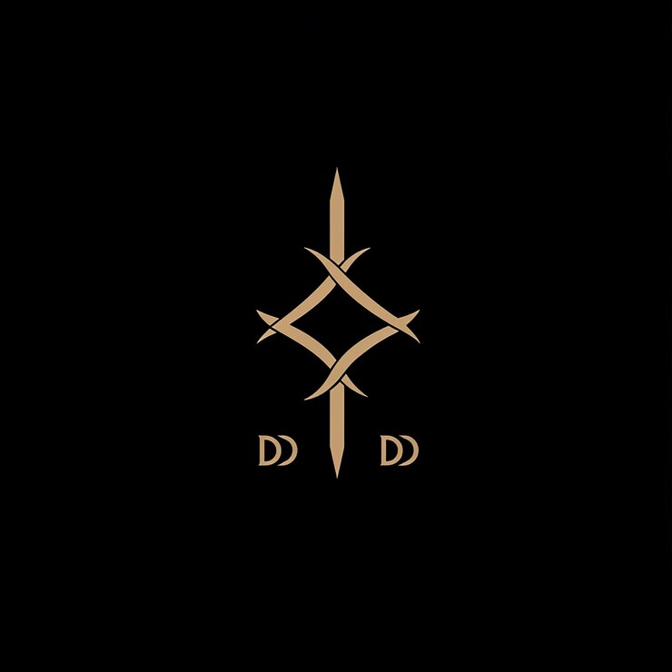 Foto un fondo negro con un logotipo dorado que dice d d