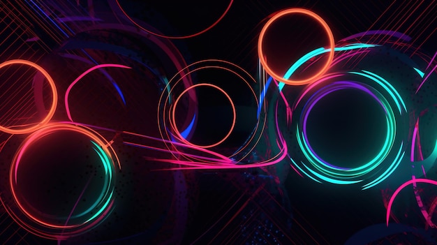 Un fondo negro con luces de colores y un fondo negro.