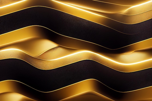 Fondo negro de lujo futurista con líneas doradas y luz de neón