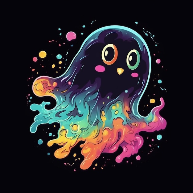 Un fondo negro con medusas de colores y burbujas generativas ai