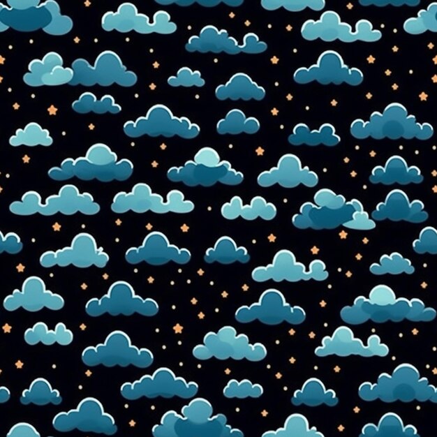 Un fondo negro con nubes azules y estrellas generativas ai