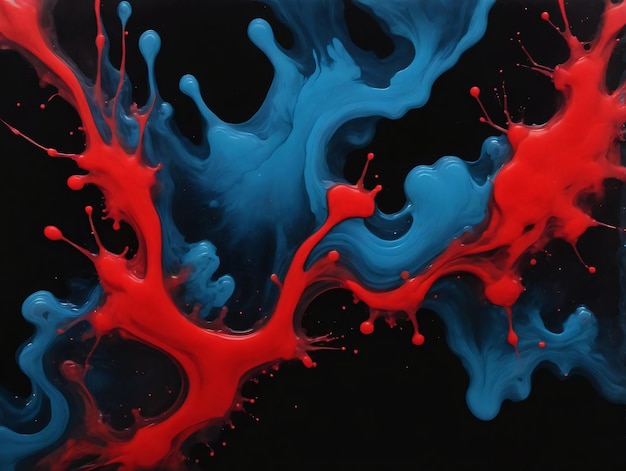 Un fondo negro con pintura roja y azul.