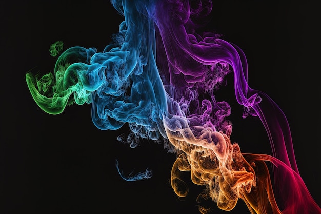 Fondo negro con un primer plano de humo colorido