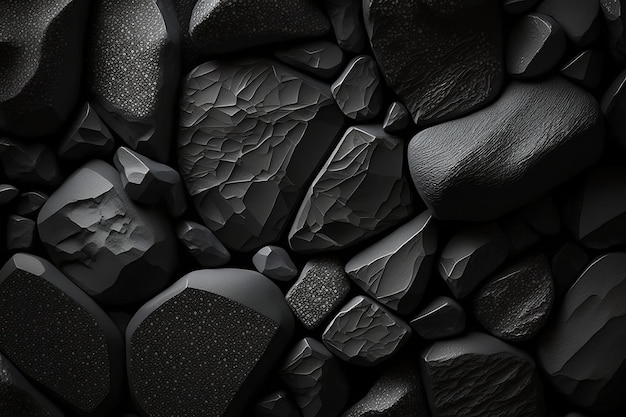 Un fondo negro con rocas negras y las palabras