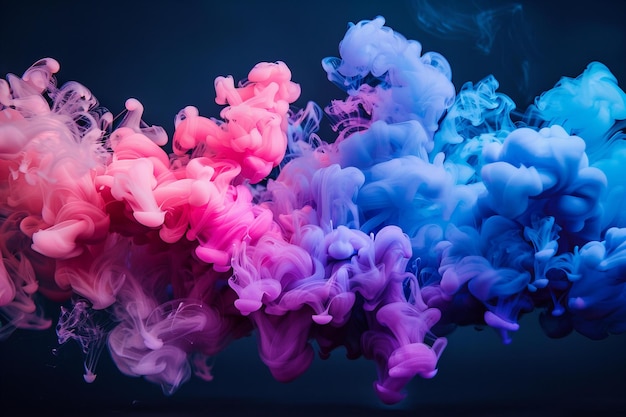 Fondo negro rosa azul púrpura nube de humo color tinta en el agua