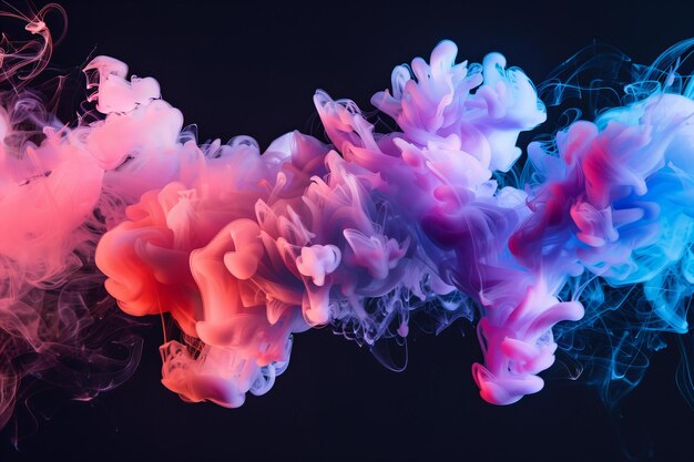Fondo negro rosa azul púrpura nube de humo color tinta en el agua