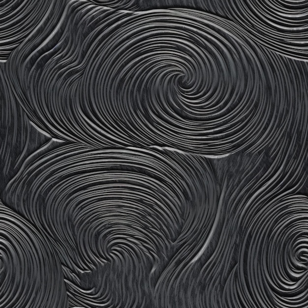 Un fondo negro texturizado abstracto con espirales de metal