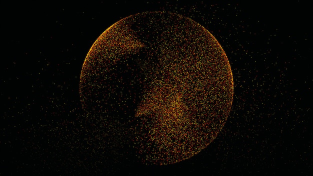 El fondo negro tiene una pequeña partícula de polvo amarillo-naranja que brilla en un movimiento circular.