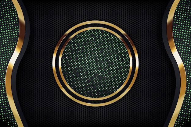 Fondo negro verde y dorado abstracto con un marco circular