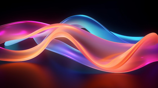 Fondo de neón abstracto con renderizado 3d de línea brillante ondulada