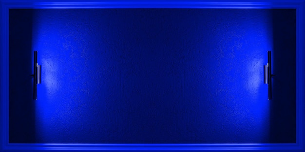 Fondo de neón azul con un marco para colocar información con una luz lateral