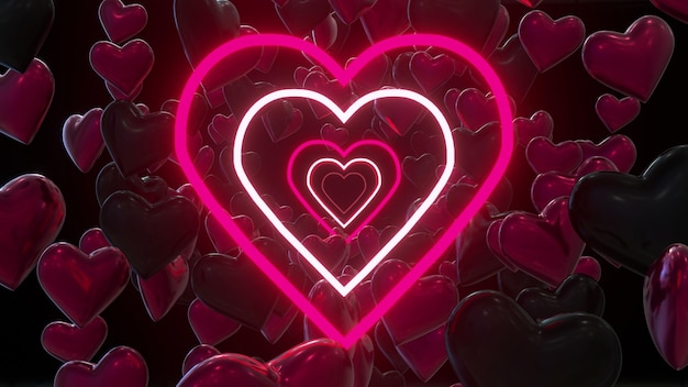 Fondo de neón de corazón de San Valentín colorido Render 3d