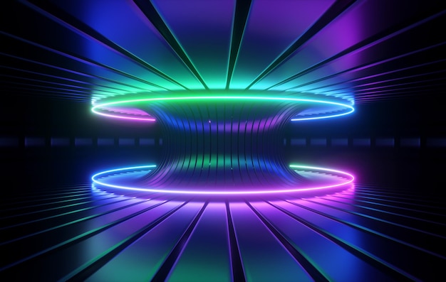 Fondo de neón futurista abstracto Ilustración de renderizado 3d de espectro ultravioleta