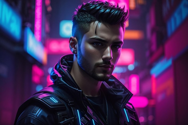 fondo de neón de hombre cyberpunk