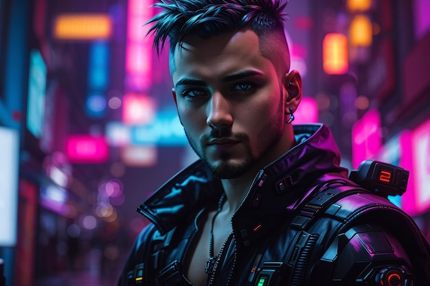 fondo de neón de hombre cyberpunk