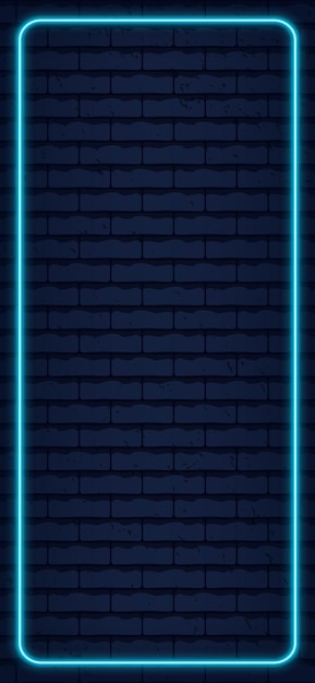 Fondo de neón de ladrillo negro vertical con borde azul