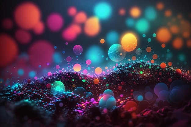 Fondo de neón mágico con bokeh y partículas diminutas