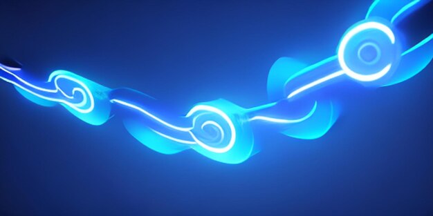 Fondo de neón mínimo abstracto con línea ondulada brillante Pared oscura iluminada con lámparas led Fondo de pantalla futurista azul